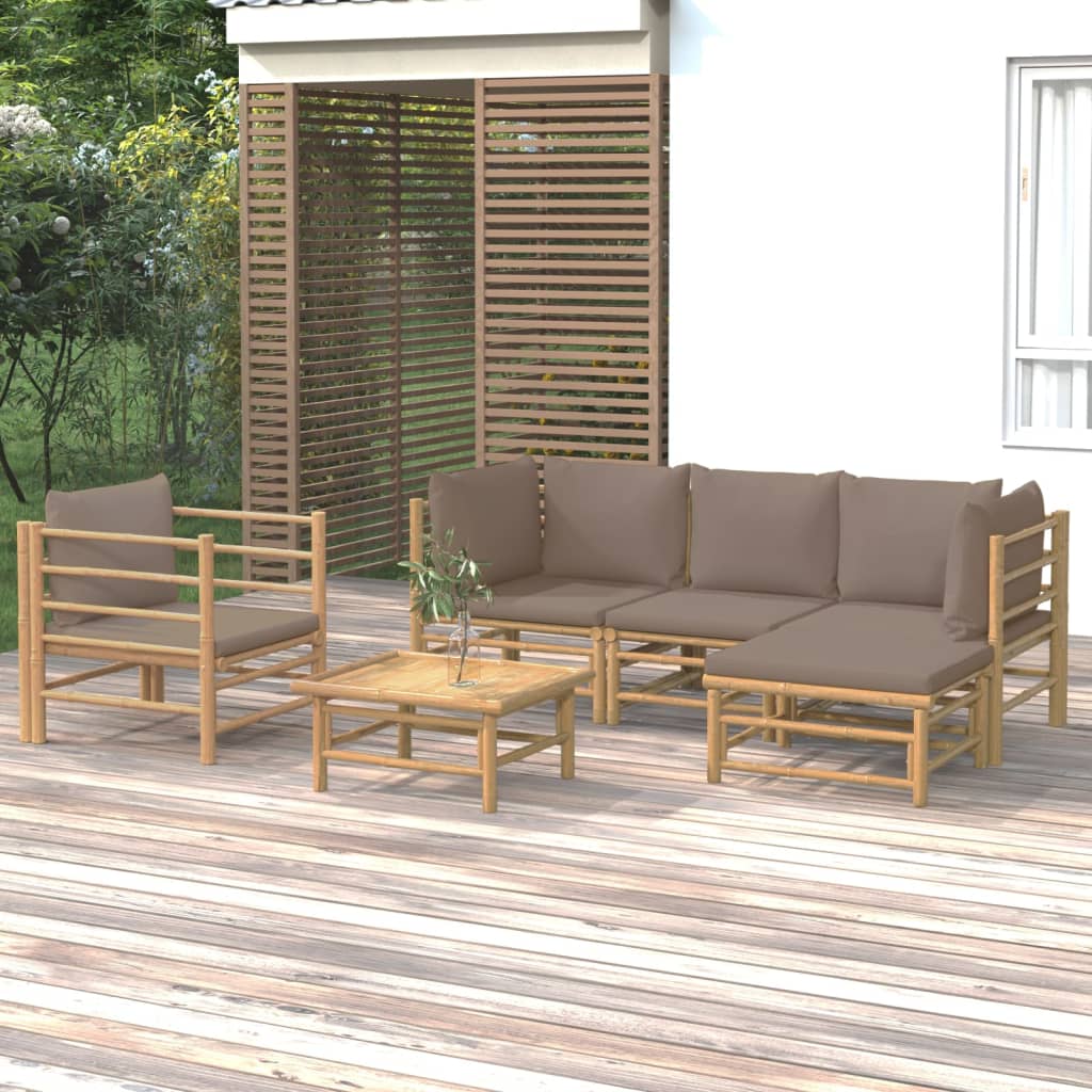 6 Piece Garden Lounge Set with Taupe Cushions Bamboo
