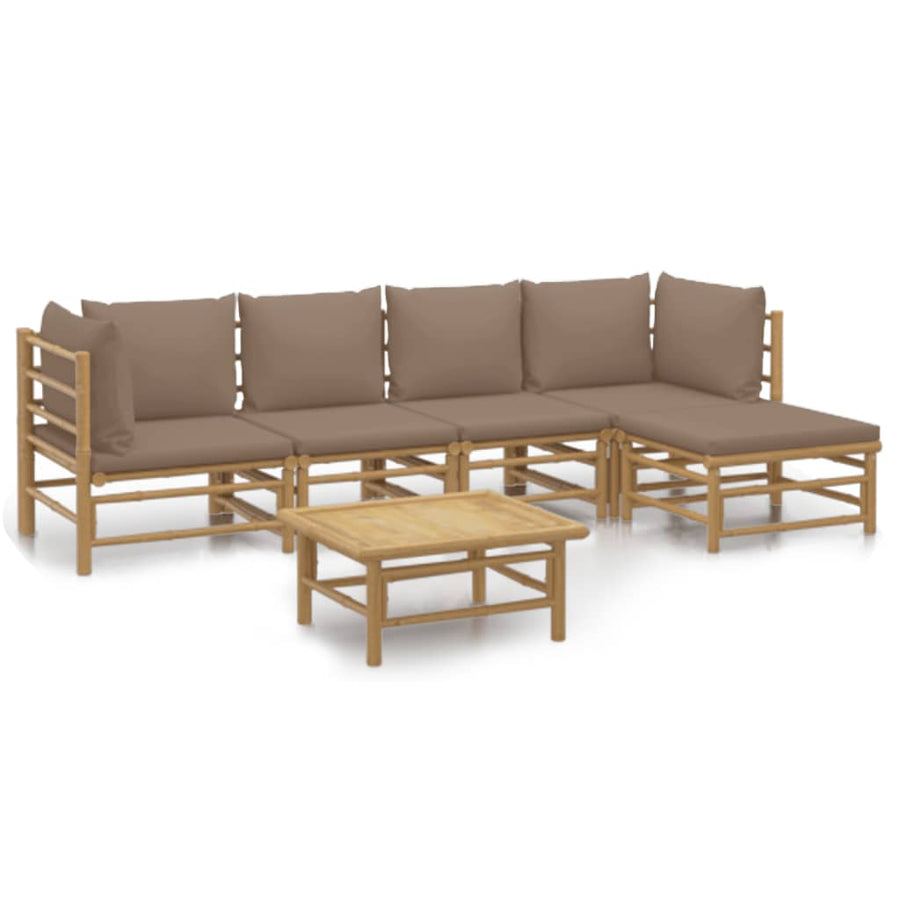 6 Piece Garden Lounge Set with Taupe Cushions Bamboo