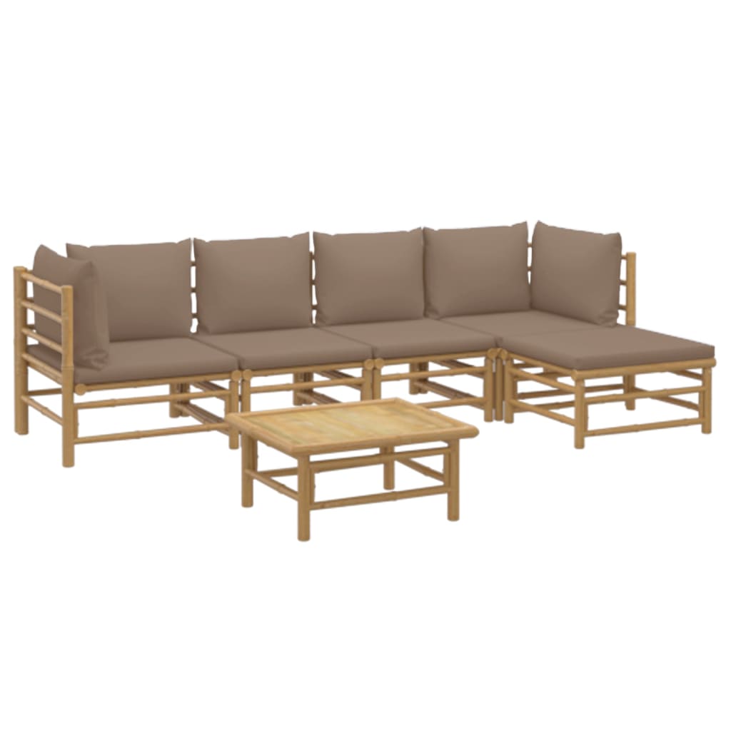 6 Piece Garden Lounge Set with Taupe Cushions Bamboo