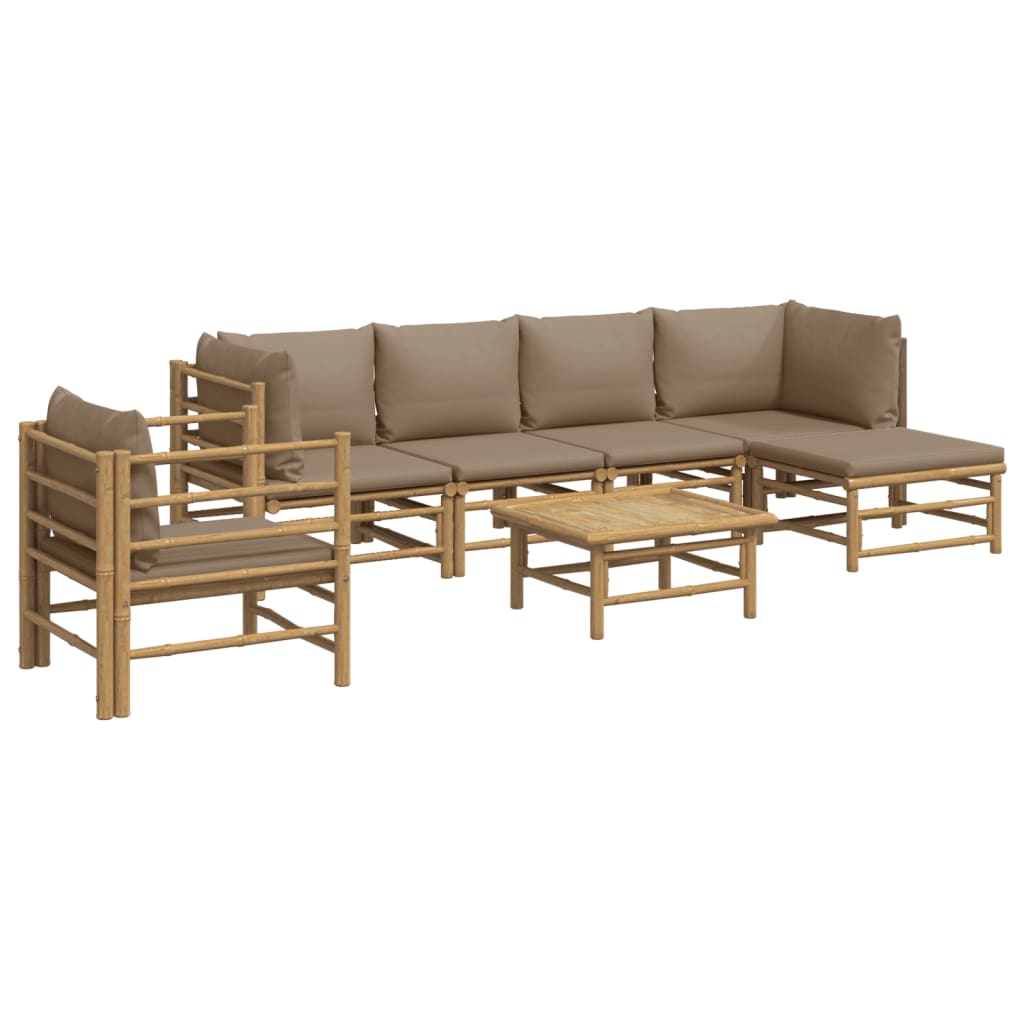 7 Piece Garden Lounge Set with Taupe Cushions Bamboo