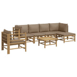 7 Piece Garden Lounge Set with Taupe Cushions Bamboo - Side View
