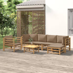 7 Piece Garden Lounge Set with Taupe Cushions Bamboo