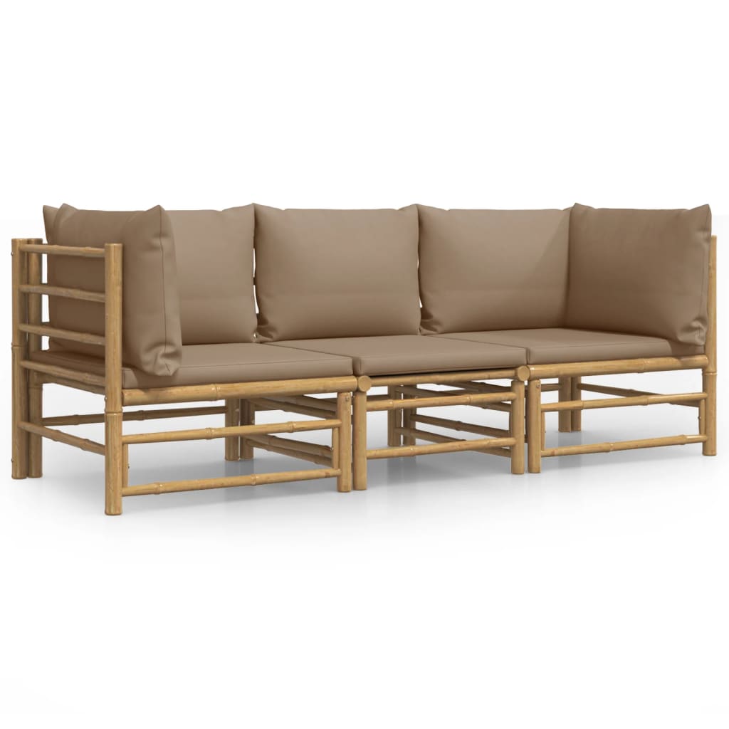 3 Piece Garden Lounge Set with Taupe Cushions Bamboo