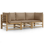 3 Piece Garden Lounge Set with Taupe Cushions Bamboo