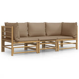 3 Piece Garden Lounge Set with Taupe Cushions  Bamboo - Front View