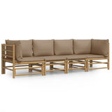 4 Piece Garden Lounge Set with Taupe Cushions  Bamboo - Front View