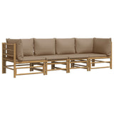 4 Piece Garden Lounge Set with Taupe Cushions  Bamboo - Side View