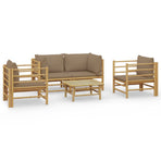 5 Piece Garden Lounge Set with Taupe Cushions Bamboo