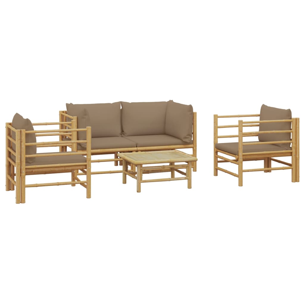 5 Piece Garden Lounge Set with Taupe Cushions Bamboo