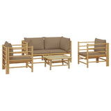 5 Piece Garden Lounge Set with Taupe Cushions Bamboo
