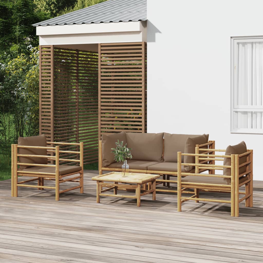 5 Piece Garden Lounge Set with Taupe Cushions Bamboo