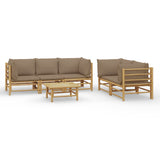 6 Piece Garden Lounge Set with Taupe Cushions  Bamboo - Front View
