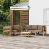 6 Piece Garden Lounge Set with Taupe Cushions Bamboo