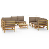 9 Piece Garden Lounge Set with Taupe Cushions Bamboo