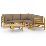 6 Piece Garden Lounge Set with Taupe Cushions Bamboo
