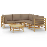 6 Piece Garden Lounge Set with Taupe Cushions  Bamboo - Front View