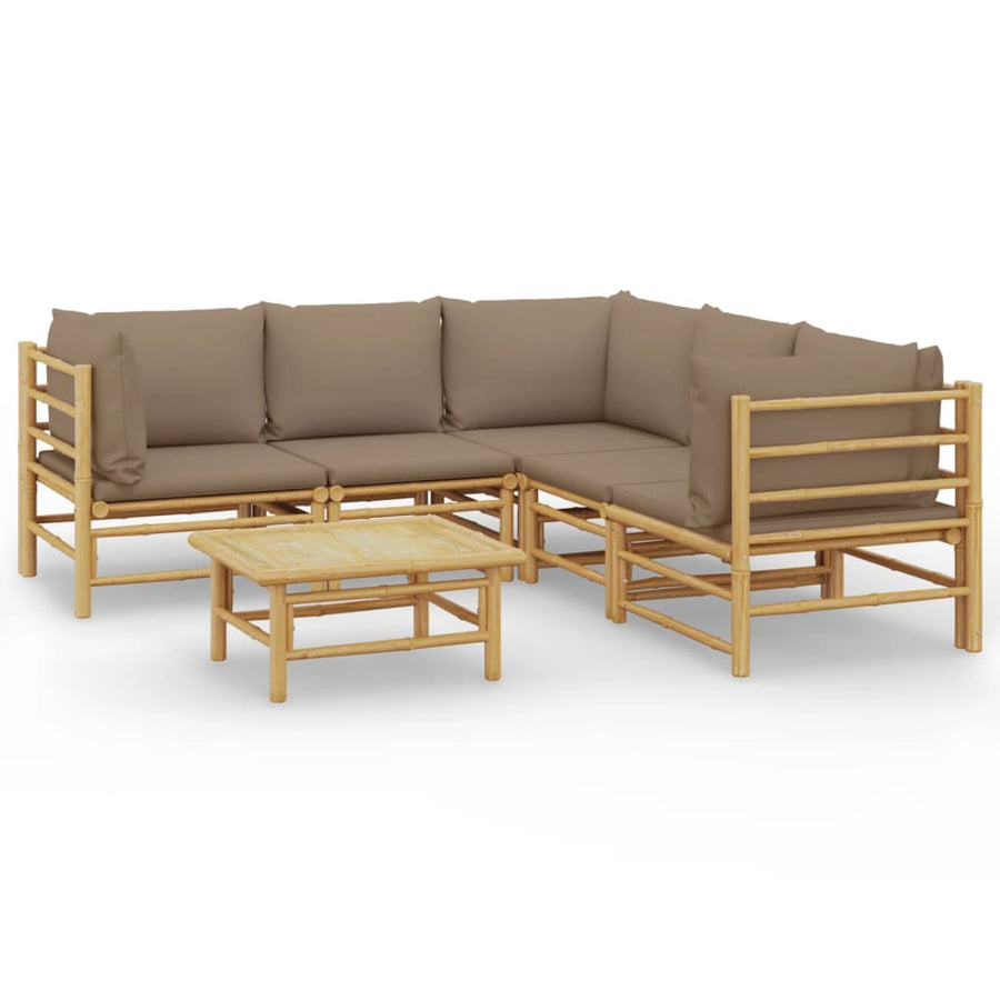 6 Piece Garden Lounge Set with Taupe Cushions Bamboo