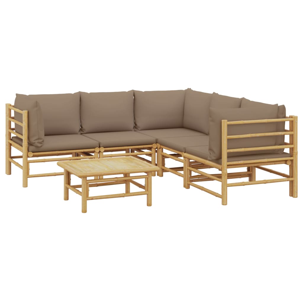 6 Piece Garden Lounge Set with Taupe Cushions Bamboo