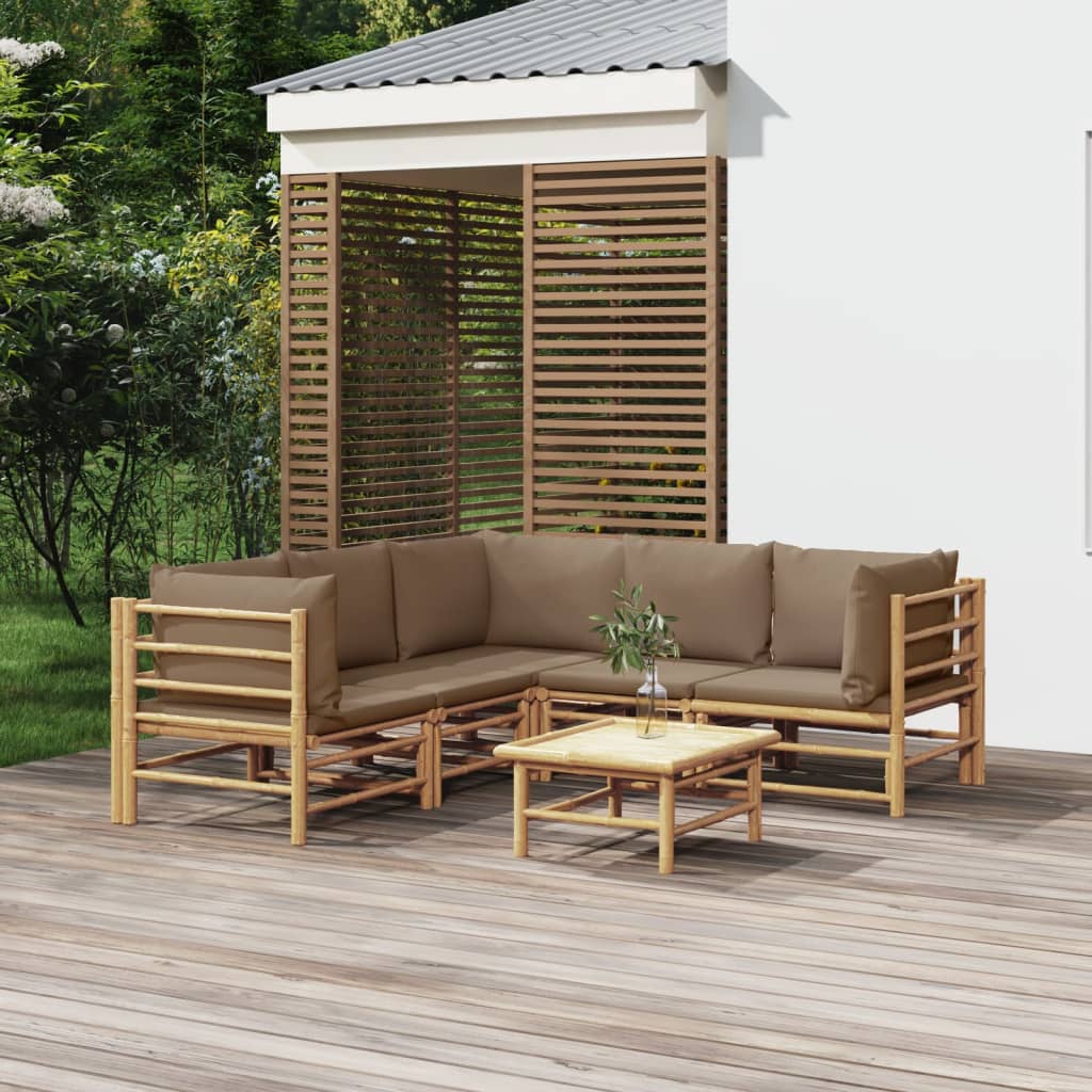 6 Piece Garden Lounge Set with Taupe Cushions Bamboo