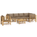 7 Piece Garden Lounge Set with Taupe Cushions Bamboo