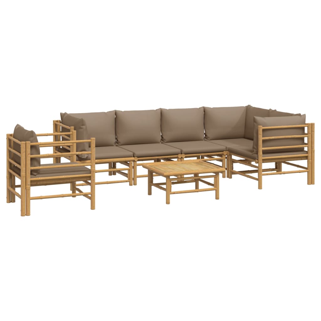 7 Piece Garden Lounge Set with Taupe Cushions  Bamboo