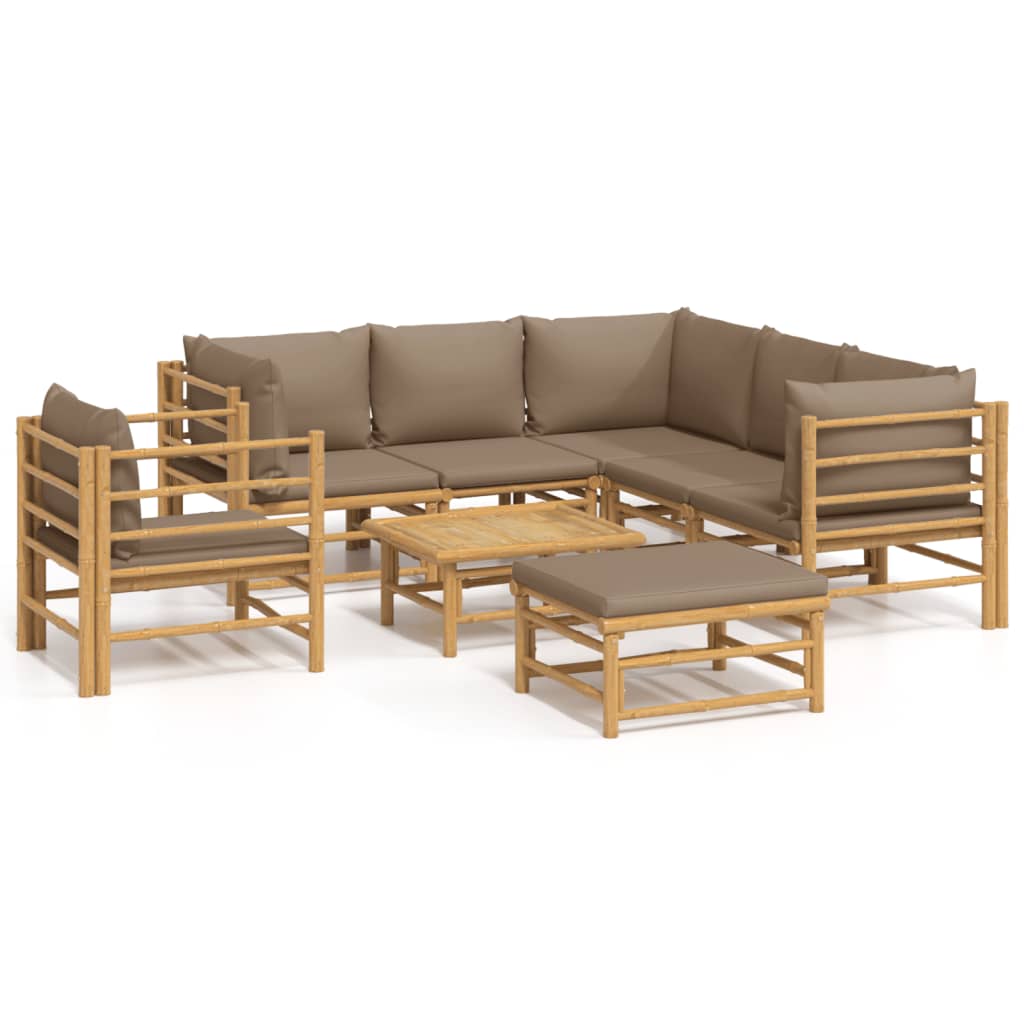 8 Piece Garden Lounge Set with Taupe Cushions Bamboo