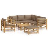 8 Piece Garden Lounge Set with Taupe Cushions  Bamboo - Front View