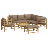 8 Piece Garden Lounge Set with Taupe Cushions  Bamboo - Side View
