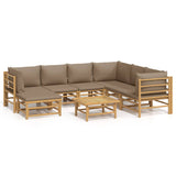 8 Piece Garden Lounge Set with Taupe Cushions  Bamboo - Front View