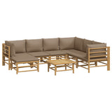8 Piece Garden Lounge Set with Taupe Cushions Bamboo