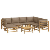 8 Piece Garden Lounge Set with Taupe Cushions  Bamboo - Side View
