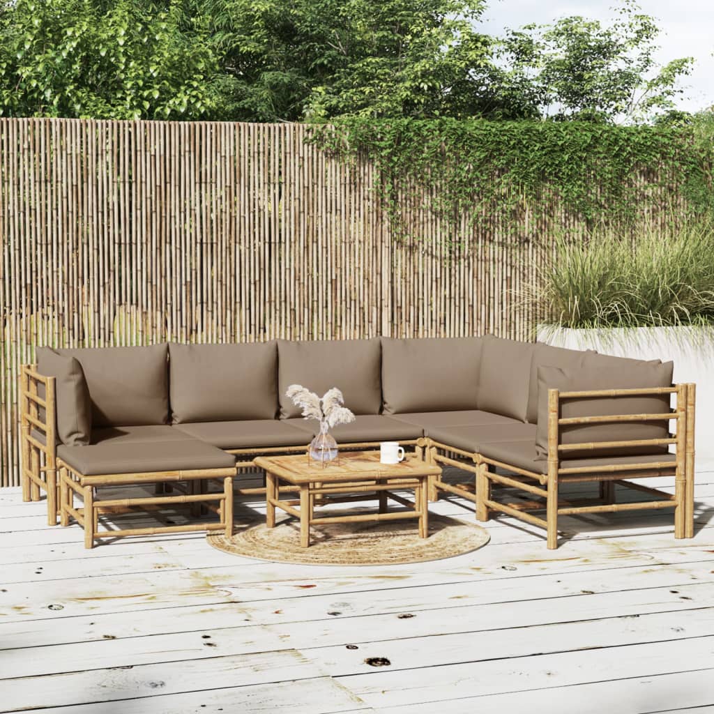 8 Piece Garden Lounge Set with Taupe Cushions Bamboo