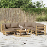 8 Piece Garden Lounge Set with Taupe Cushions Bamboo