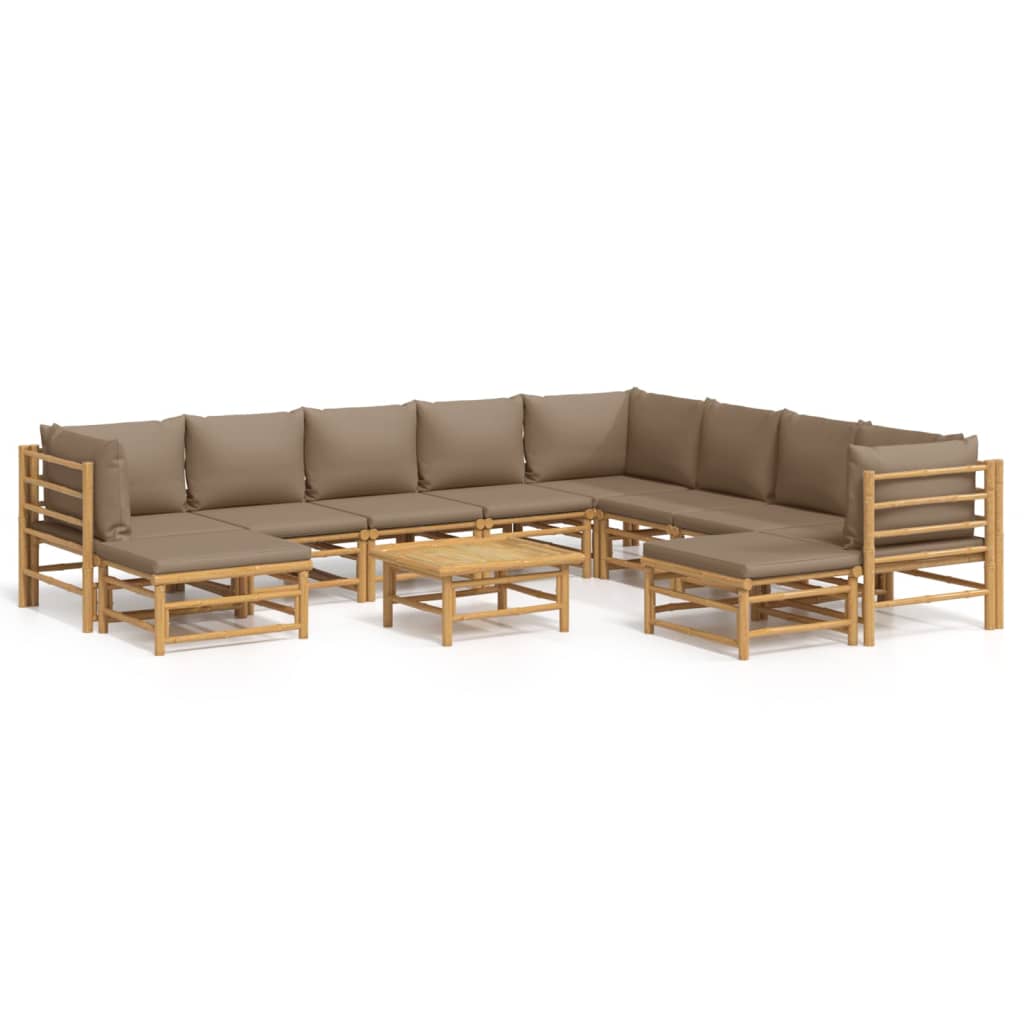 11 Piece Garden Lounge Set with Taupe Cushions Bamboo