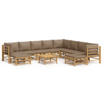 11 Piece Garden Lounge Set with Taupe Cushions Bamboo