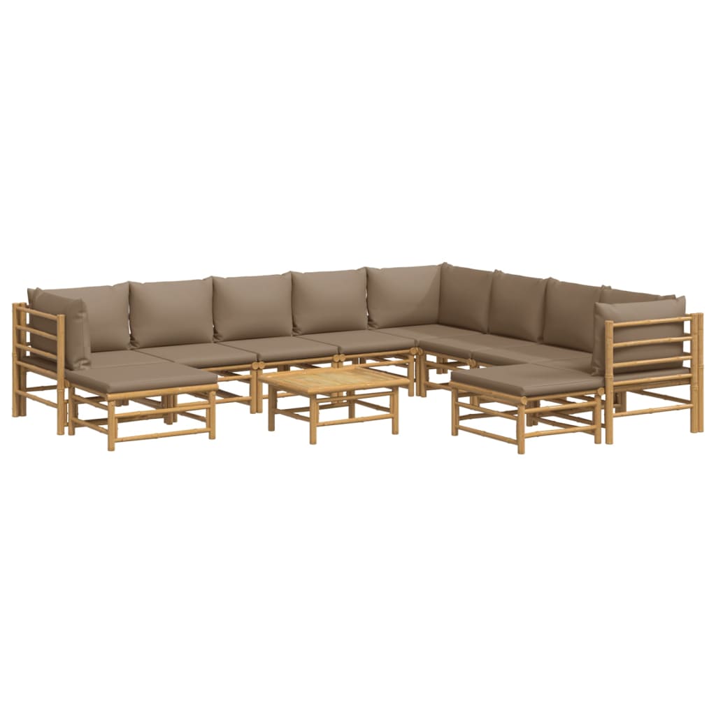 11 Piece Garden Lounge Set with Taupe Cushions  Bamboo