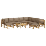 11 Piece Garden Lounge Set with Taupe Cushions  Bamboo - Side View