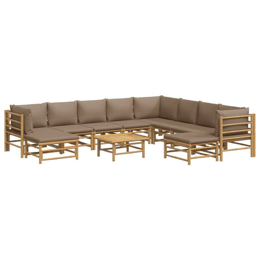 11 Piece Garden Lounge Set with Taupe Cushions Bamboo