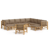 12 Piece Garden Lounge Set with Taupe Cushions Bamboo