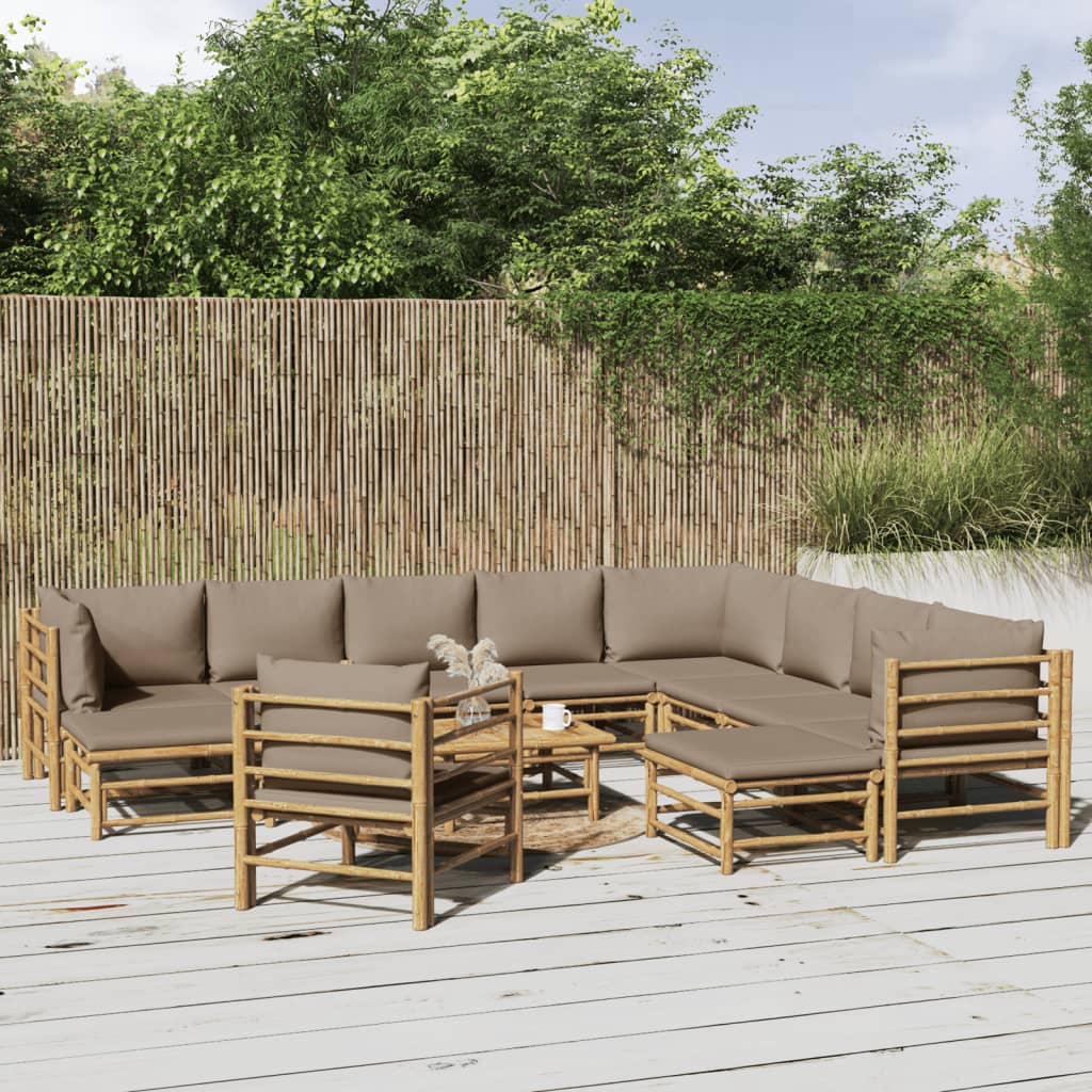 12 Piece Garden Lounge Set with Taupe Cushions Bamboo