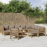 12 Piece Garden Lounge Set with Taupe Cushions Bamboo