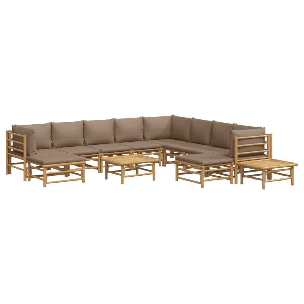 12 Piece Garden Lounge Set with Taupe Cushions Bamboo
