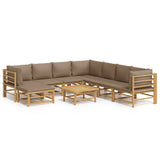 9 Piece Garden Lounge Set with Taupe Cushions  Bamboo - Front View
