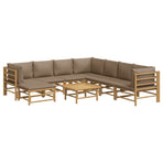 9 Piece Garden Lounge Set with Taupe Cushions Bamboo