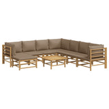 9 Piece Garden Lounge Set with Taupe Cushions  Bamboo - Side View