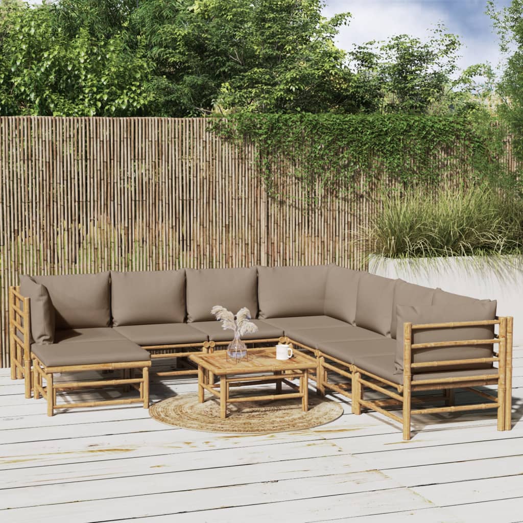 9 Piece Garden Lounge Set with Taupe Cushions Bamboo