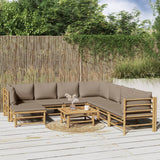 9 Piece Garden Lounge Set with Taupe Cushions Bamboo