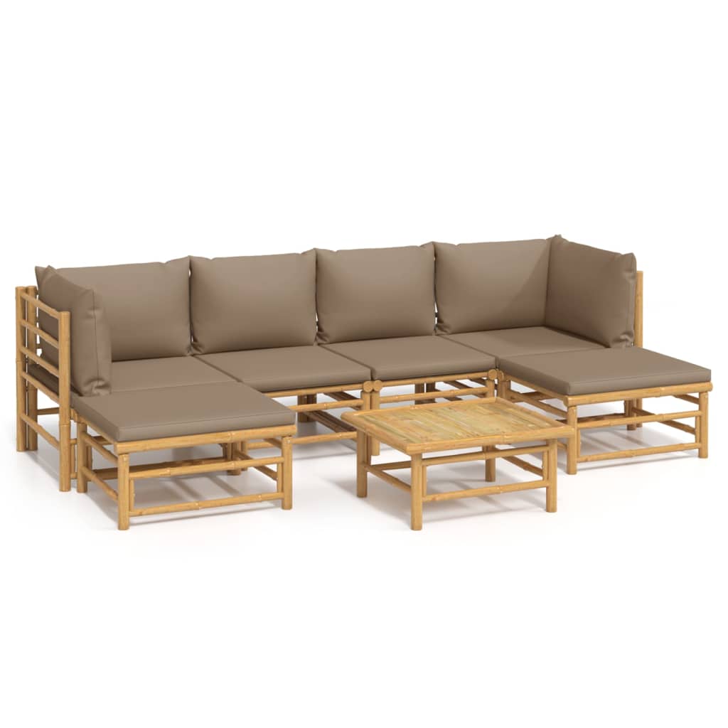 7 Piece Garden Lounge Set with Taupe Cushions Bamboo
