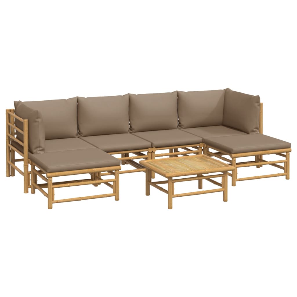 7 Piece Garden Lounge Set with Taupe Cushions  Bamboo