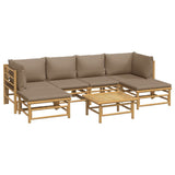 7 Piece Garden Lounge Set with Taupe Cushions  Bamboo - Side View
